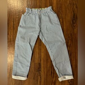 Mini Boden size 9 indigo/white striped girls paper bag jeans w/heart pockets